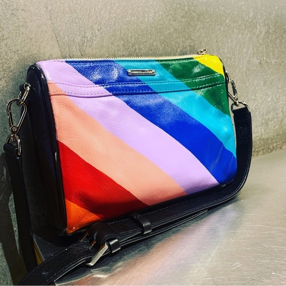 Rebecca Minkoff Hand Painted Rainbow Stripped Cross Body Bag - Picture 1 of 8